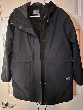 Eddie Bauer Women’s Sherpa-Lined Winter/Rain Jacket – Petite Medium – Black